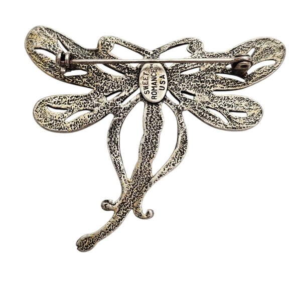 Sweet Romance Butterfly Brooch Clear Rhinestone Silver Tone Pin, Signed - Picture 5 of 10